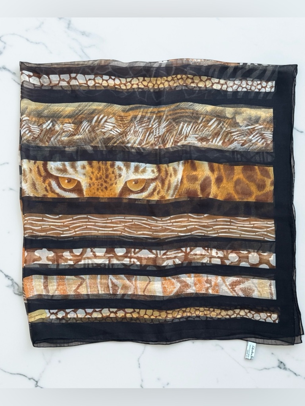 Salvatore Ferragamo Giant 45" Silk Scarf Safari Animal Leopard‎ Eye Print
